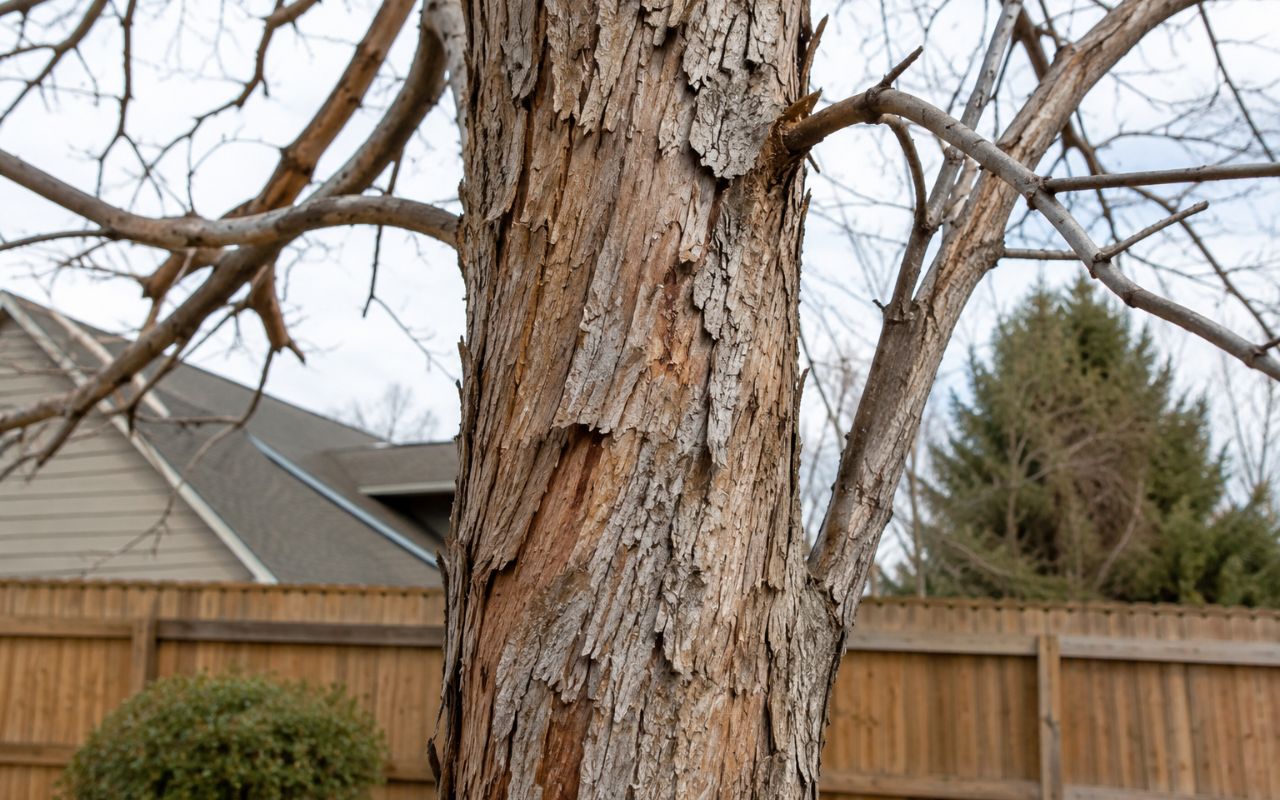 signs of dead trees with peeling bark and dry trunk