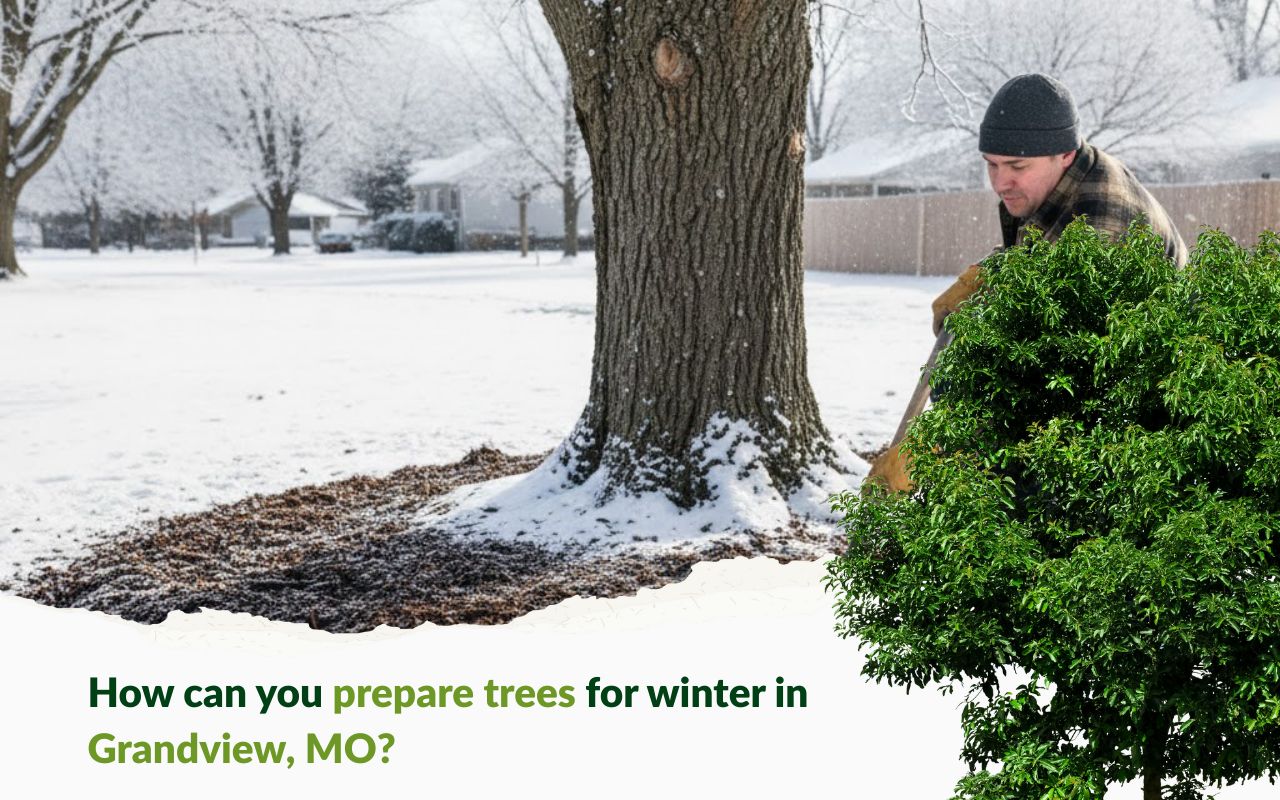 Homeowner performing a yard inspection using Winter Tree Preparation Tips in Grandview, MO