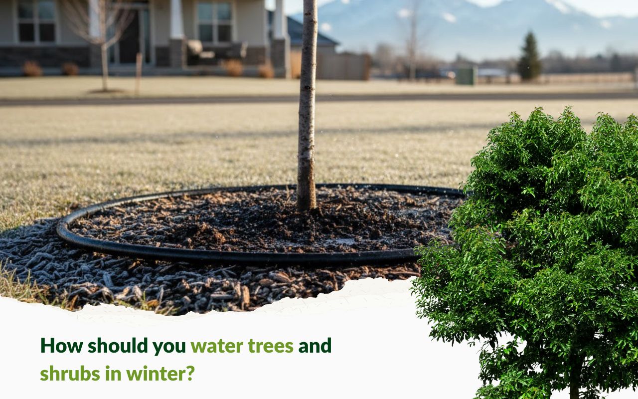 Homeowner applying Winter Watering Tips for Trees and Shrubs in a Grandview, MO yard.