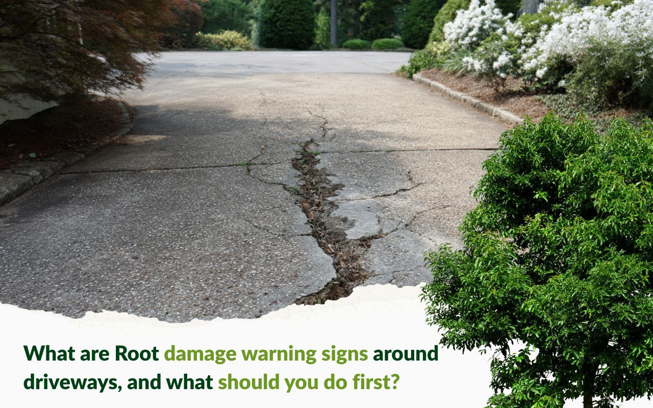 Root damage warning signs around driveways showing driveway cracks and lifted slabs