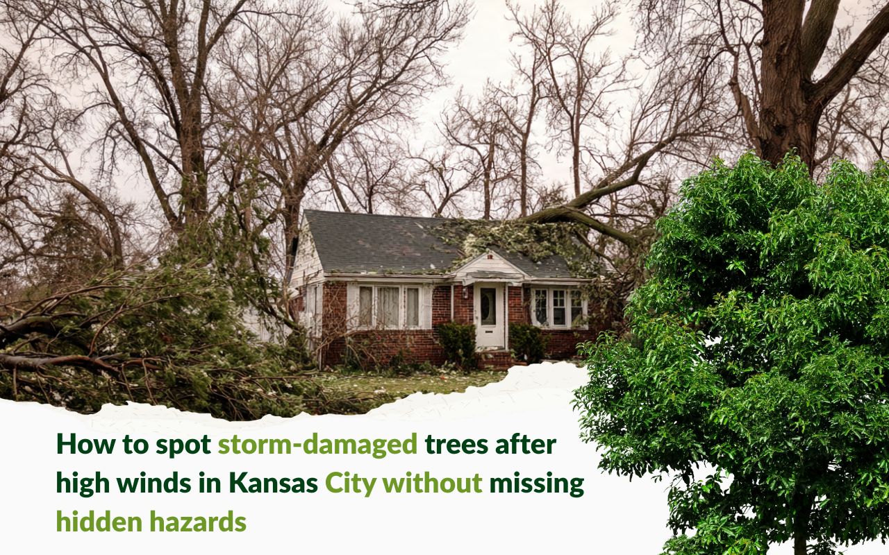 How to spot storm-damaged trees after high winds in Kansas City in a backyard