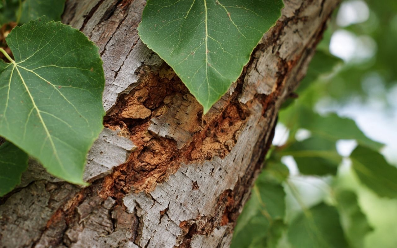 Canker & bark symptoms during Kansas City spotting tree disease before leaf-out