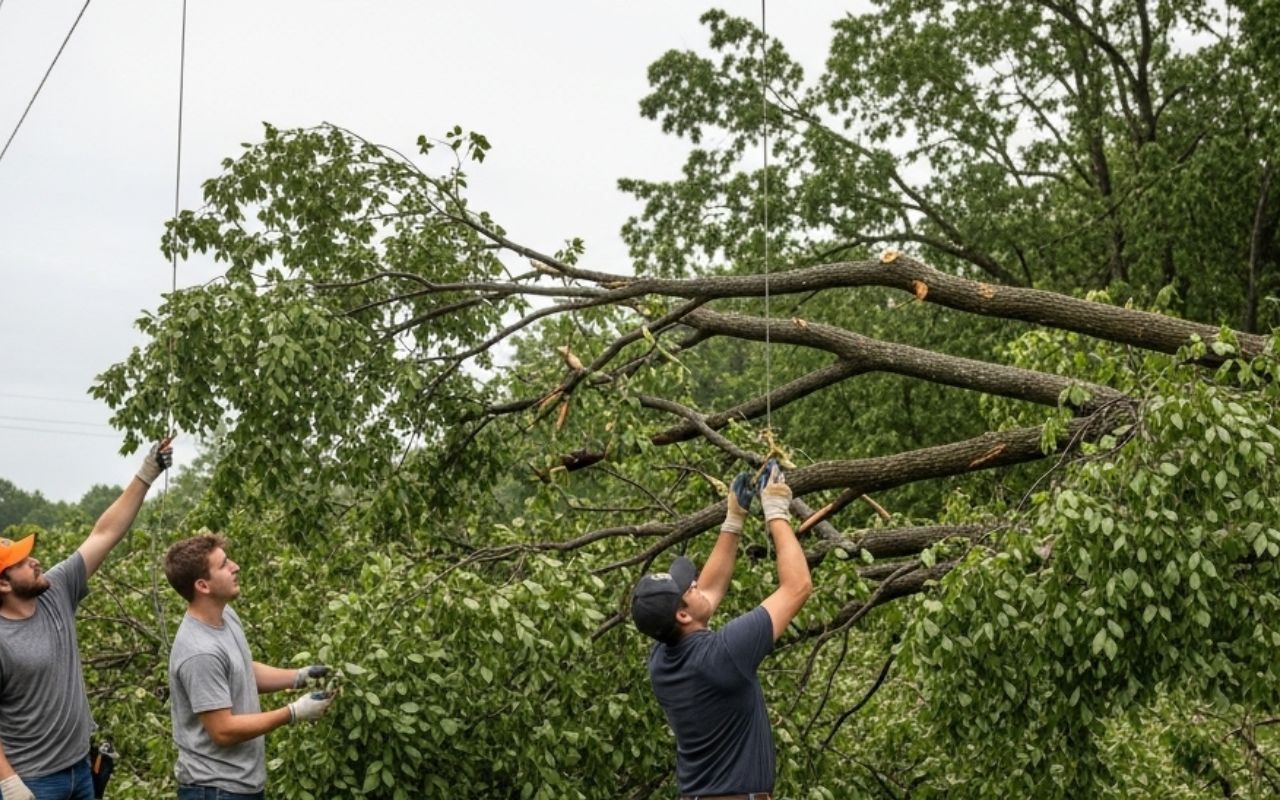 Team performing emergency tree removal in Independence after severe storm tree damage