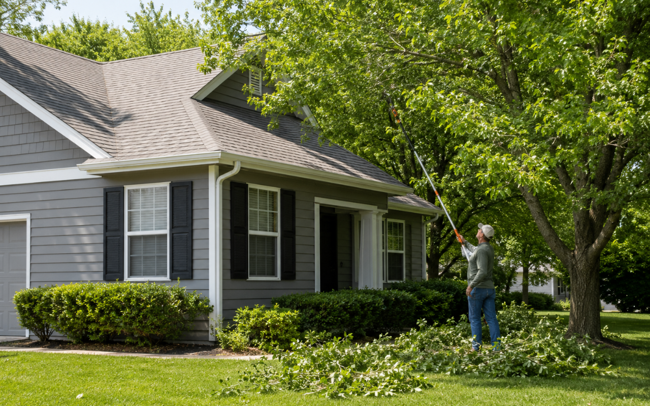 tree trimming Blue Springs MO summer branches cleared from roofline