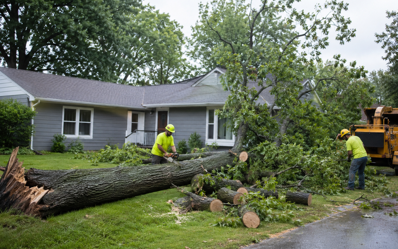 fallen tree needing storm damage tree cleanup in Kansas City