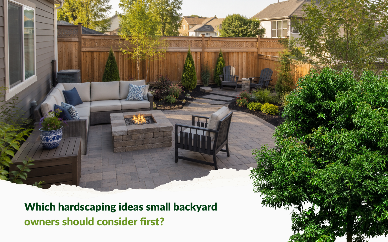 hardscaping ideas small backyard layout with patio in Kansas City