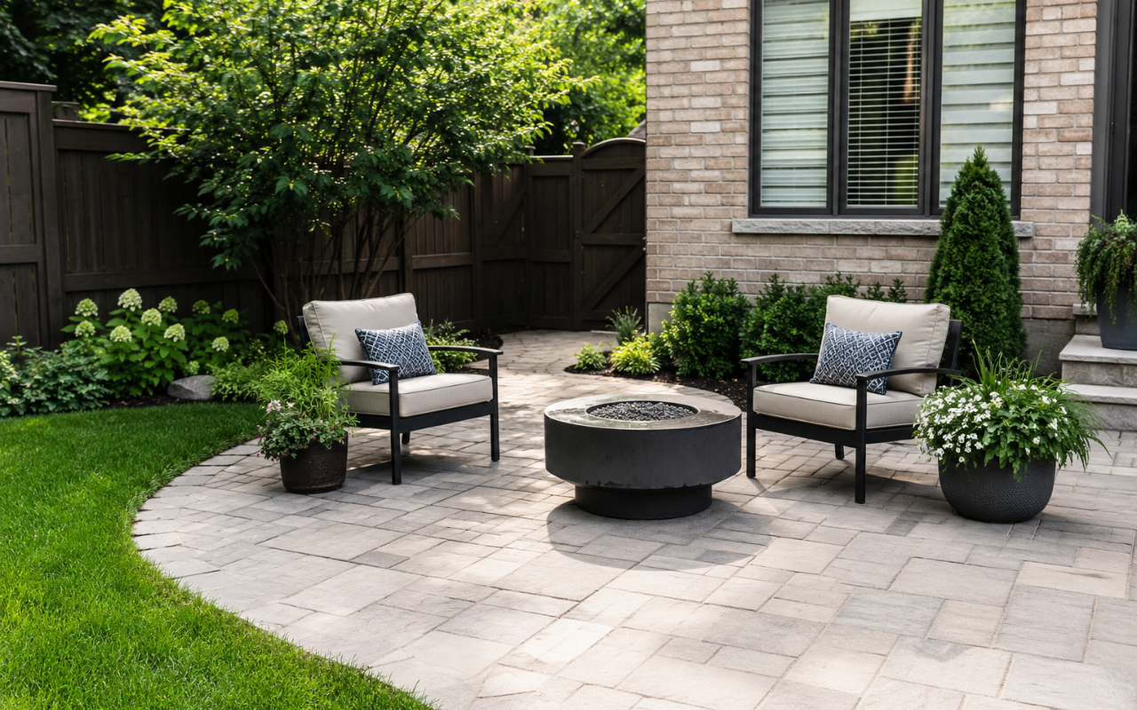small backyard patio ideas using pavers and seating