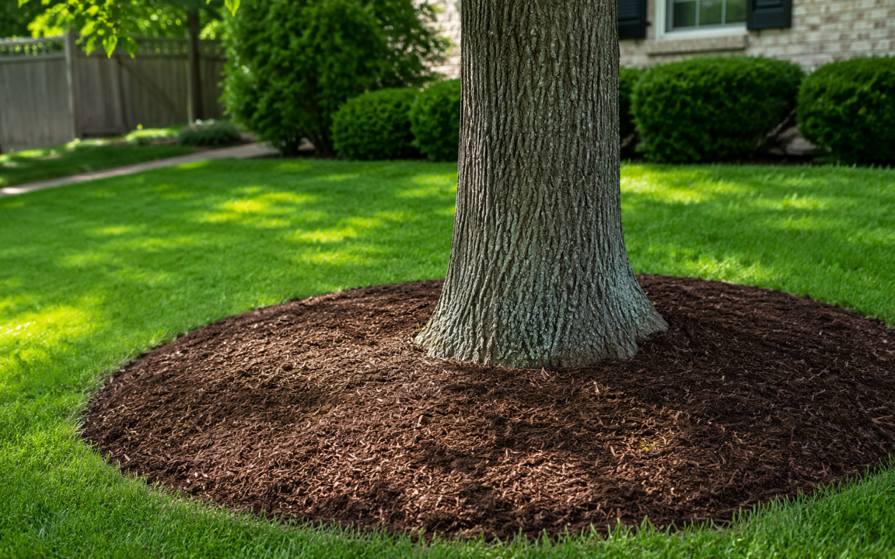 summer tree care in Kansas City, MO with mulch around tree roots